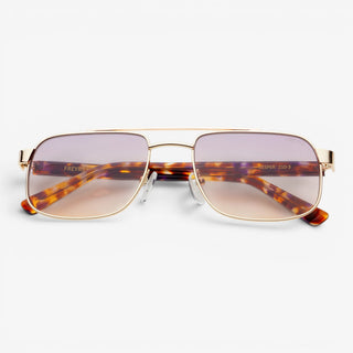Gold aviator sunglasses with sunset gradient lenses front view