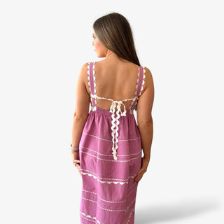 Pink Scallop Trim Midi Dress