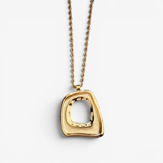 Gold statement pendant necklace featuring oversized geometric open pendant on twisted rope chain product view