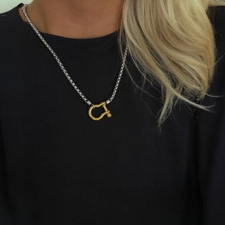 Gold and silver locket box chain necklaces with screw clasp detail