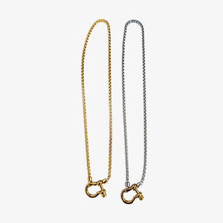 Gold and silver locket box chain necklaces with screw clasp detail