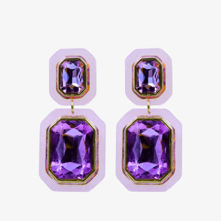 Purple Crystal Drop Earrings on a white background