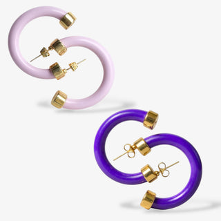 Lavender and purple mini bright hoops with gold end caps 