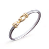 Stylish mixed metal hook bracelet featuring silver and gold accents