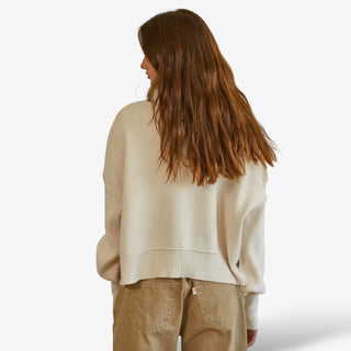By Together neutral ribbed knit sweater on model