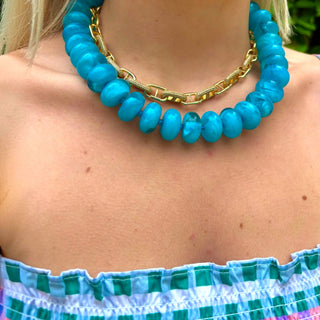 Teal Chunky Beaded Necklace