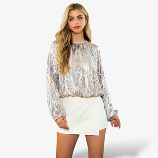 Metallic Sequin Blouson Top