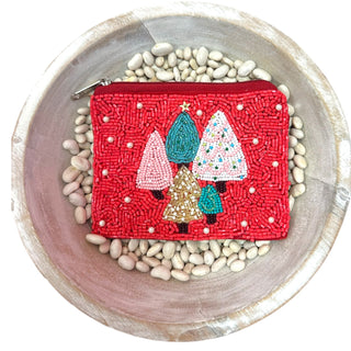 Christmas Trees Beaded Pouch