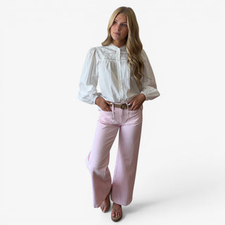 White Pintuck Cotton Blouse
