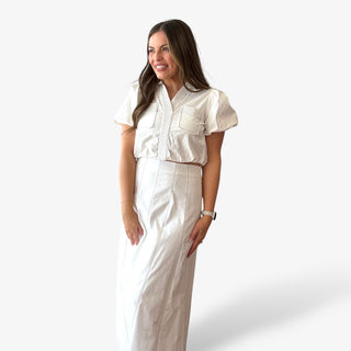 Contrast Stitch Bubble Sleeve Top