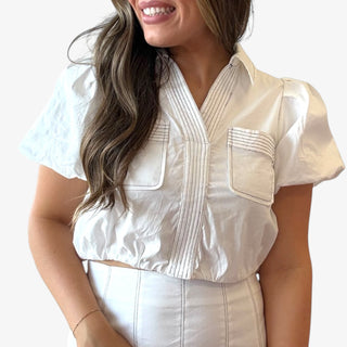 Contrast Stitch Bubble Sleeve Top