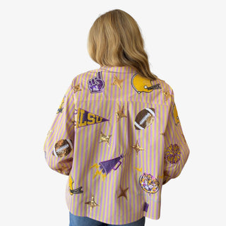 Queen of Sparkles LSU Striped Gameday Long Sleeve Top
