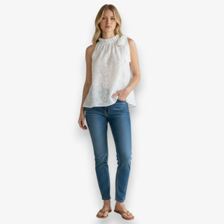 Sleeveless White Eyelet Top