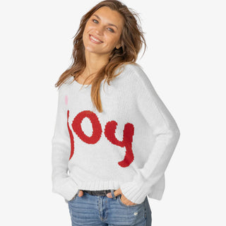 Joy Oversized Crew Sweater in soft knit fabric with festive lettering and relaxed fit