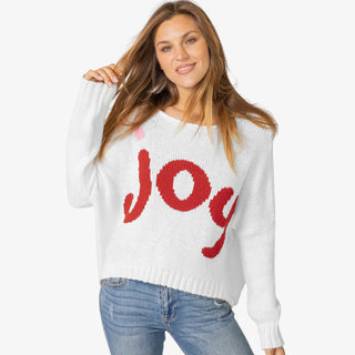 Joy Oversized Crew Sweater in soft knit fabric with festive lettering and relaxed fit
