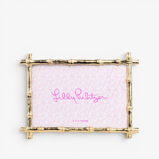 y Pulitzer gold bamboo photo frame holding 4x6 picture with decorative bamboo design front view
