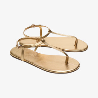 TKEES gold thong sandal pair minimal strappy flat sandals side by side top view