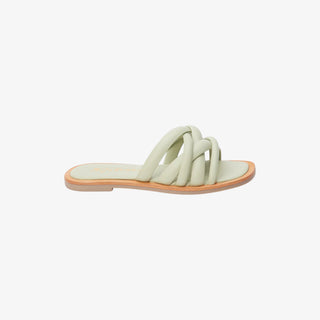 Matisse Roy sage slide sandal with criss-cross straps on a white background