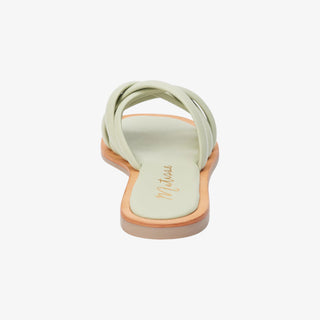 Matisse Roy sage light green slide sandal with wooden sole on a white background