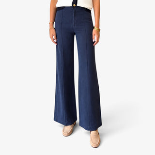 Michael Stars April linen trouser in Nocturnal navy with a high waist and relaxed wide leg, full front view