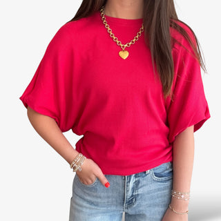 Michael Stars red dolman sleeve top soft knit relaxed fit casual everyday styling front view