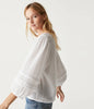 White gauze top with shirred neckline and balloon sleeves by Michael Stars