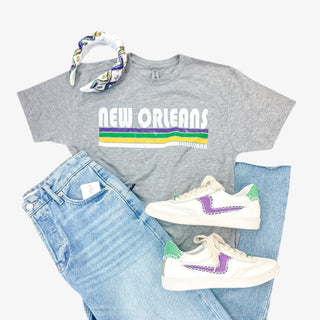 Nola Stripe T-Shirt with bold graphic on striped cotton fabric
