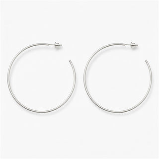 Oversized silver hoop earrings with thin satin-finished design isolated product view