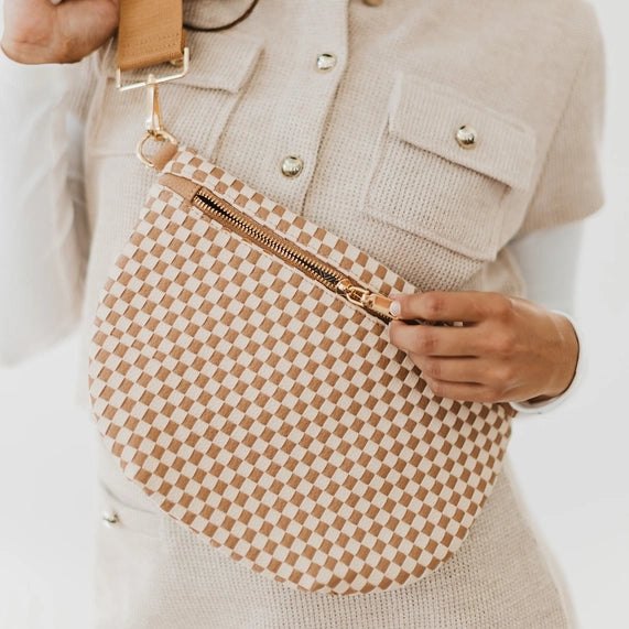 Pretty Simple Westlyn Woven Bum Bag Tan Checkered Hoity Toity Boutique