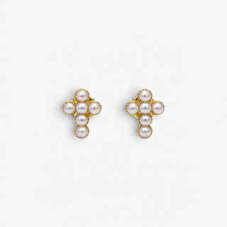 Pearl Cross Stud Earrings