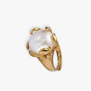 Gold Pearl Signet Ring