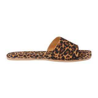 Beach by Matisse Bali Sandal in Tan Leopard suede with square toe and natural sole stitching