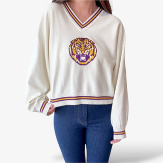 LSU Striped Cuff Sweater
