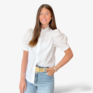 White Ruffle Button Down Top