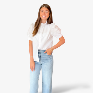 White Ruffle Button Down Top