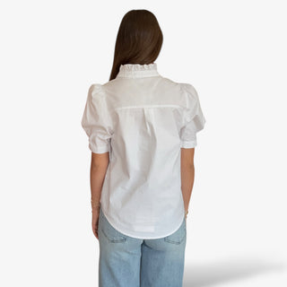 White Ruffle Button Down Top