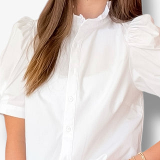 White Ruffle Button Down Top