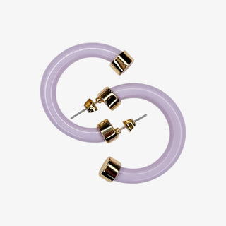 Lavender hoop earrings with gold accents