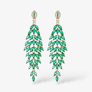 Ava Foliage Earrings with emerald green marquise crystals in cascading leaf chandelier design