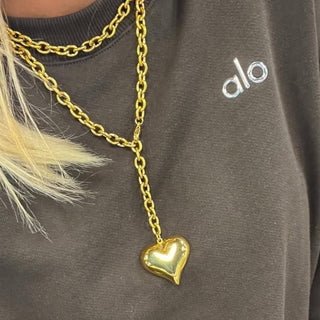 Gold bubble heart necklace on chunky Y-drop chain 