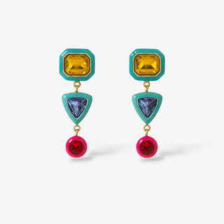 Gem Pop Drop Earrings with yellow, blue, and red geometric stones in a colorful modern design