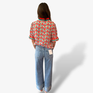 Floral Striped Detail Blouse