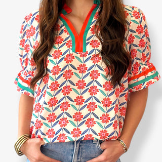 Floral Striped Detail Blouse
