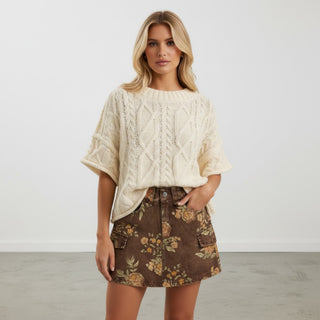 Floral Denim Cargo Skirt