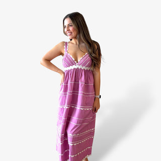 Pink Scallop Trim Midi Dress