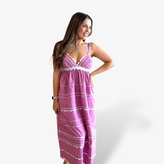 Pink Scallop Trim Midi Dress