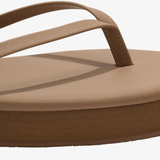 TKEES Lily platform flip flop sandal in Coco Butter neutral leather with slim thong straps and cushioned platform sole minimalist summer sandal.