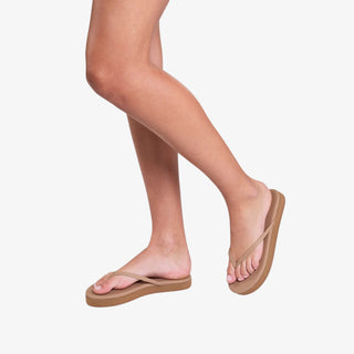 TKEES Lily platform flip flop sandal in Coco Butter neutral leather with slim thong straps and cushioned platform sole minimalist summer sandal.