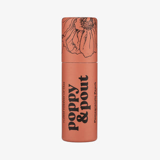 Pomegranate Peach  Lip Balm with 'Poppy & Pout' branding on a white background