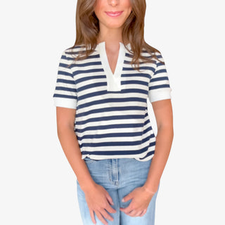 Marina Striped Popover Top